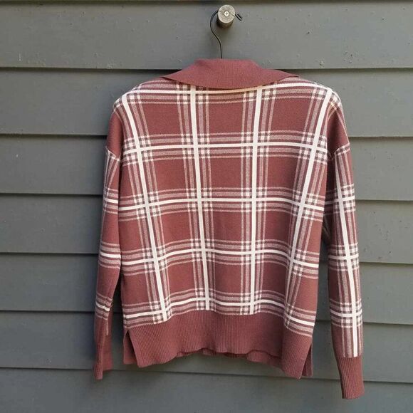 Max Studio Brown White Plaid Knit Sweater with Collar size Medium - Picture 4 of 11